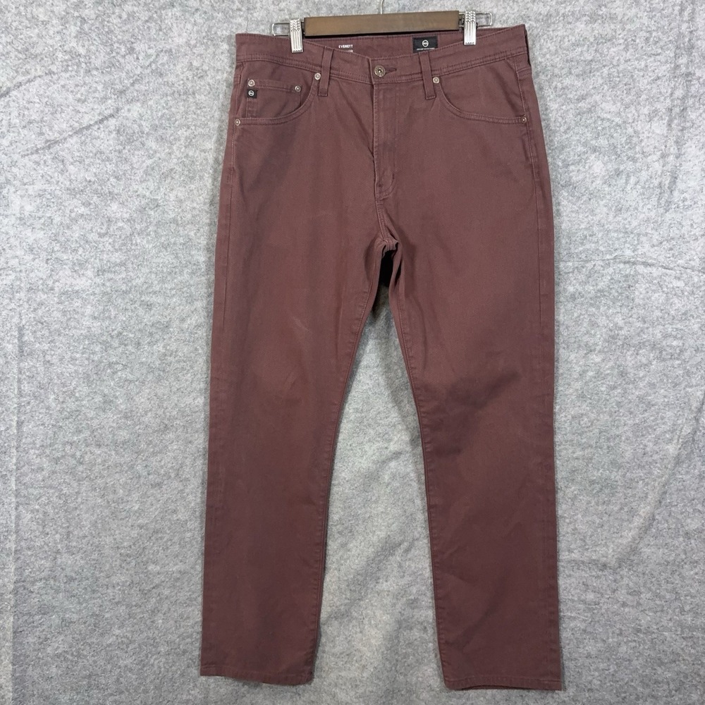 AG Adriano Goldschmied Everett Slim Straight Jeans Men 34x30 Burgundy -SIZE NOTE